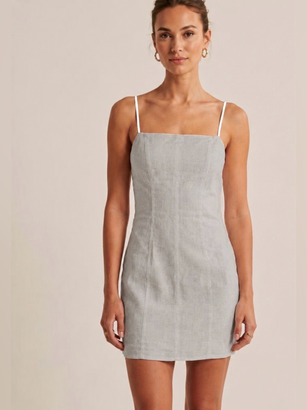 Charlie Holiday Tan Square-Neck Spaghetti Strap Mini Dress